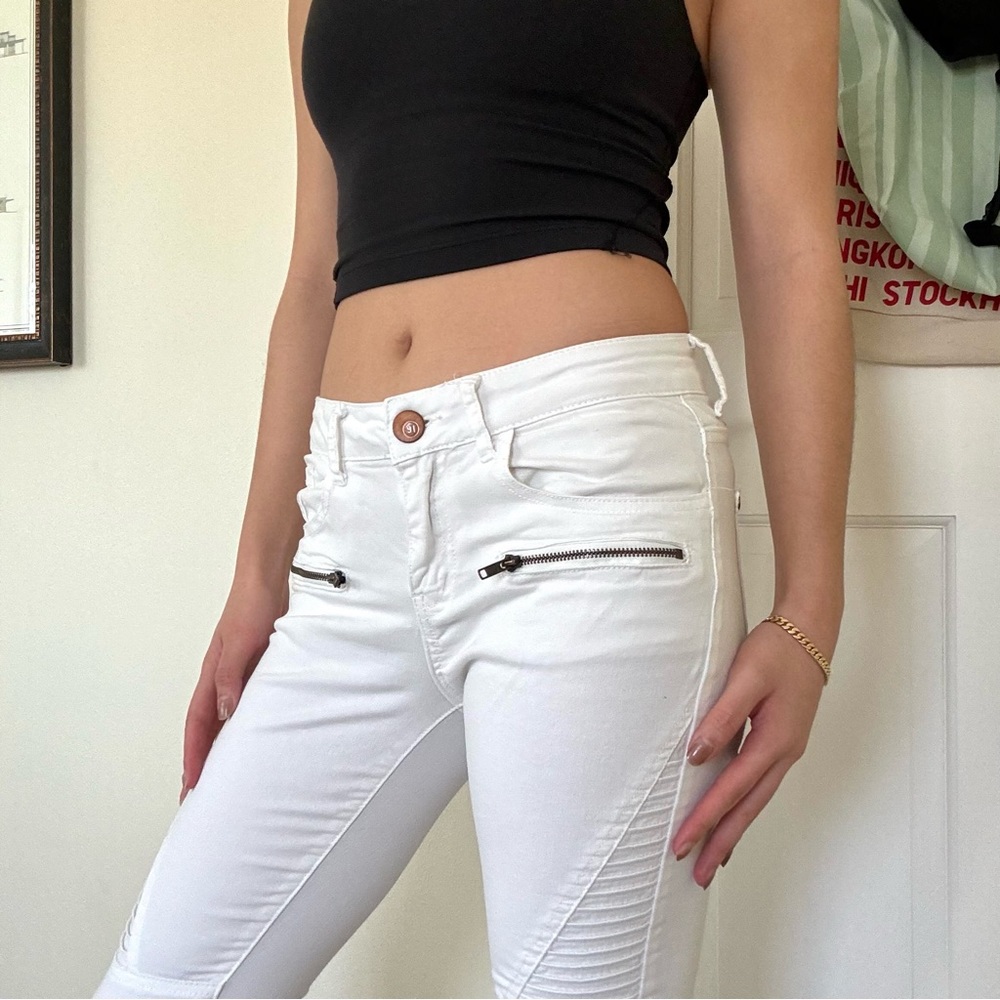 White Moto Skinny Pants